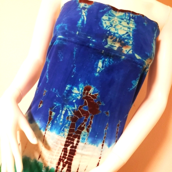 SOLATAIRE Teal Blue Brn Wht Tie Dye Dress- Vintage-NWT-L - Picture 6 of 8